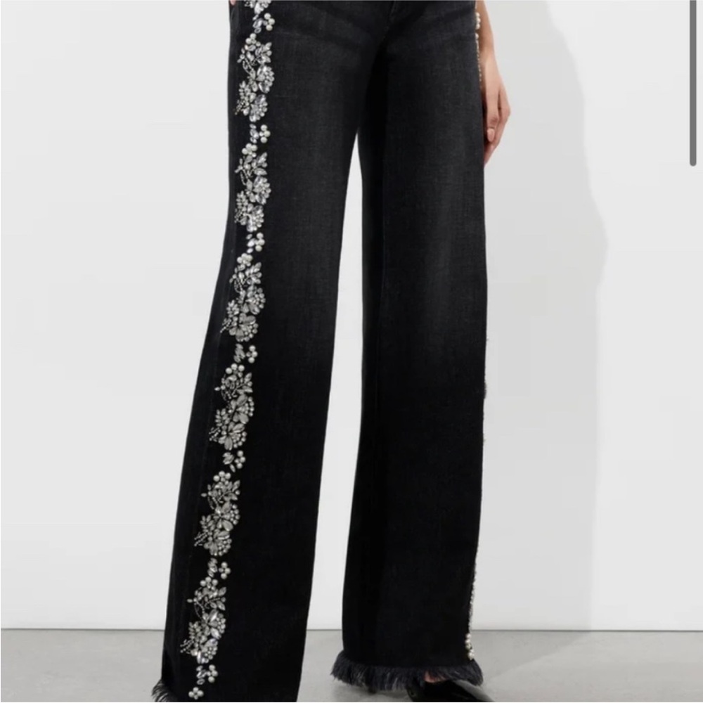 Alice + Olivia Black Embellished Flare Jeans